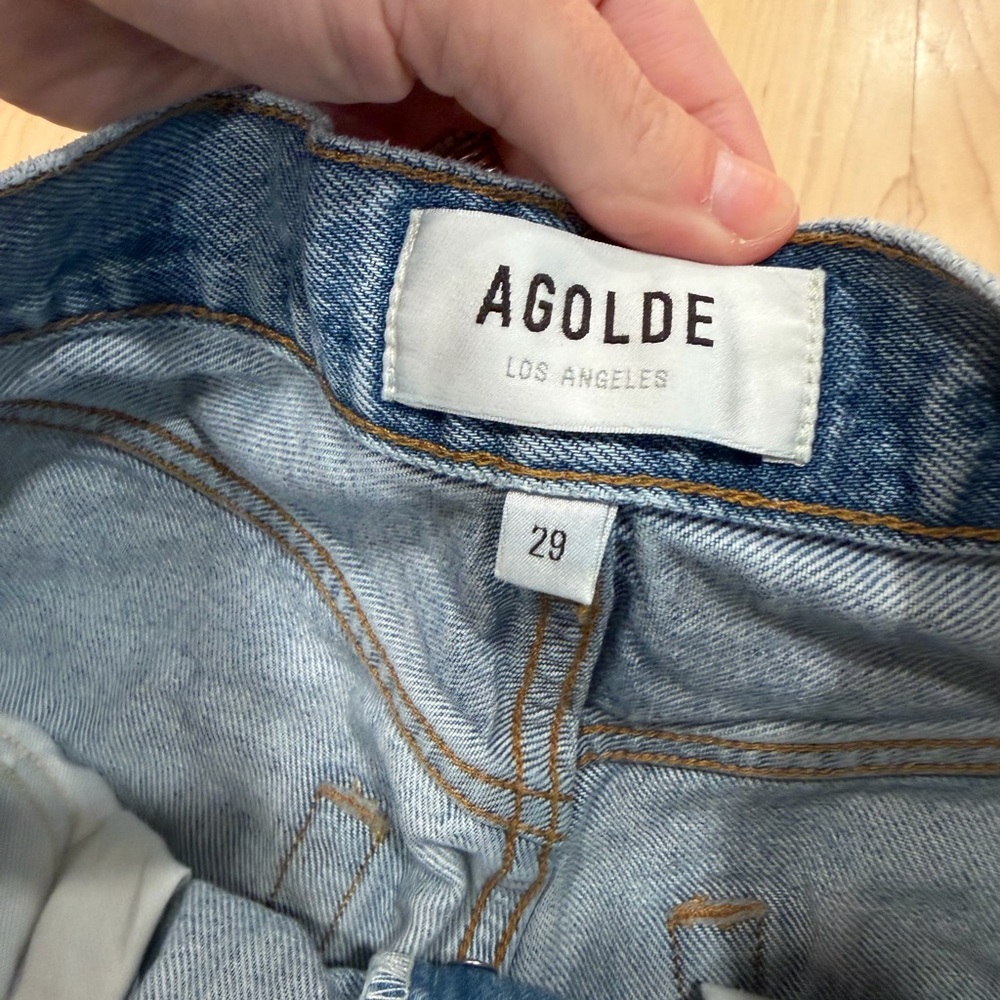 Agolde Light Blue Distressed Stella Denim Shorts - Picture 4 of 5